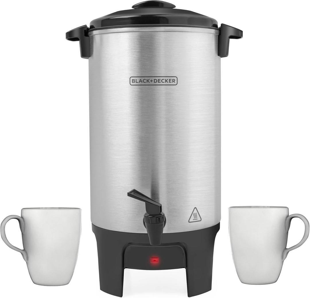 BLACK+DECKER 40 Cup Coffee Urn, Fast Brewing, Aluminum, Keep Warm Function, Heat Resistant Handles, Indicator Light