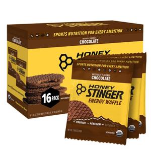 Honey Stinger Organic Chocolate Waffle, Energy Stroopwafel for Exercise, Endurance and Performance, Sports Nutrition for Home & Gym, Pre and Post Workout, Box of 16 Waffles, 16.96 Ounce (EXP 10/01/26)