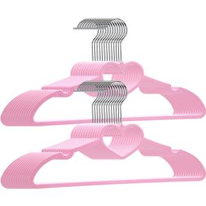 Plastic Hangers 20 Pack, Pink Hangers Ultra Thin Space Saving-Cute Heart hangers Pink Plastic Hangers Clothes Hanger with 360 Degree Swivel Hook -Strong Adult Coat Hangers for Dress,Shirt,Coats