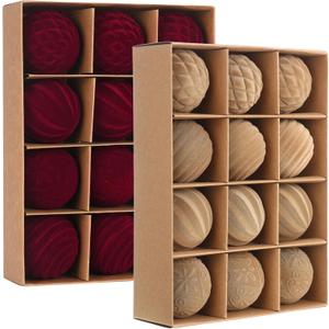Vinsot 24 Pcs Velvet Christmas Ornaments Balls 2.36 Inch Flocked Christmas Tree Ball Hanging Ornaments Velvet Christmas Baubles for Xmas Party Wedding Home Decor(Khaki, Burgundy)