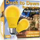 Gonhom Dusk to Dawn Bug Light Bulb Outdoor,2 Pack Amber Bug Light Bulb,Auto On/Off,10W(100W Equivalent),E26 Base,Bug Lights for Outside.Home Hallway Porch Lights.Decorative Lamps.Bedroom