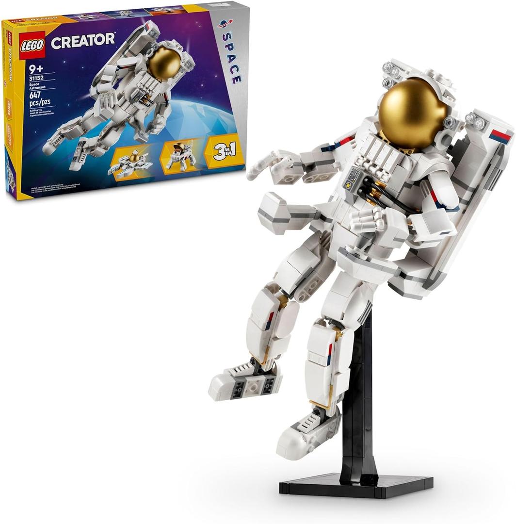 LEGO Creator 3 in 1 Space Astronaut Toy, Building Set Transforms from Astronaut Figure to Dog to Viper Jet, Space-Themed Gift Idea for Boys and Girls Ages 9 Years Old and Up, 31152