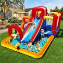 Hongcoral Inflatable Water Slide Bounce House Obstacle Course with Large Splash Pool, Climbing Wall, Boxing Ball, Climb&Slide Mound Backyard & Indoor Bouncy Castle for Kids 3-10