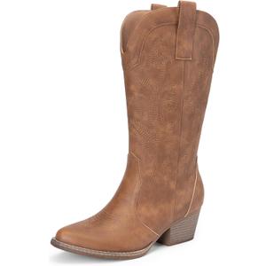 DREAM PAIRS Women's Cowboy Cowgirl Boots Embroidered Pointed Toe Low Heel Western Mid Calf Boot for Theme Party Country Concert 7.5
