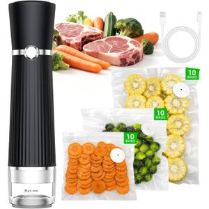 Vacuum Sealer for Food, Handheld Saver Compact Vacuum Sealer Machine with 30 Reusable Bags for 10X Preservation & Fresh (Black)