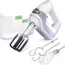 Hamilton Beach Professional 7-Speed Digital Electric Hand Mixer with High-Performance DC Motor, Slow Start, Snap-On Storage Case, SoftScrape Beaters, Whisk, Dough Hooks, White (62656)
