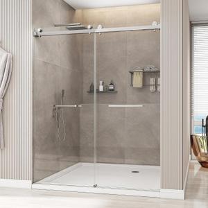 Frameless Shower Door, 50-54" W x 76" H Double Sliding Shower Door with 1/4" (6mm) Tempered Clear Glass for Walk-in Shower with Stainless Steel Hardware, Brushed Nickel