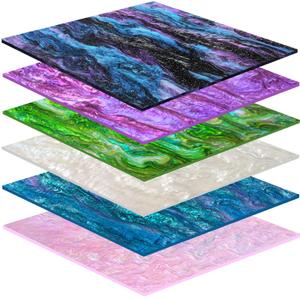 6 Pack Glitter Pearl Acrylic Sheet 1/8 Inch for Laser Cutting Swirl Sparkly Cast Acrylic Plastic Sheets for CO2 Lasers Multi-Colors 12x8 Inch