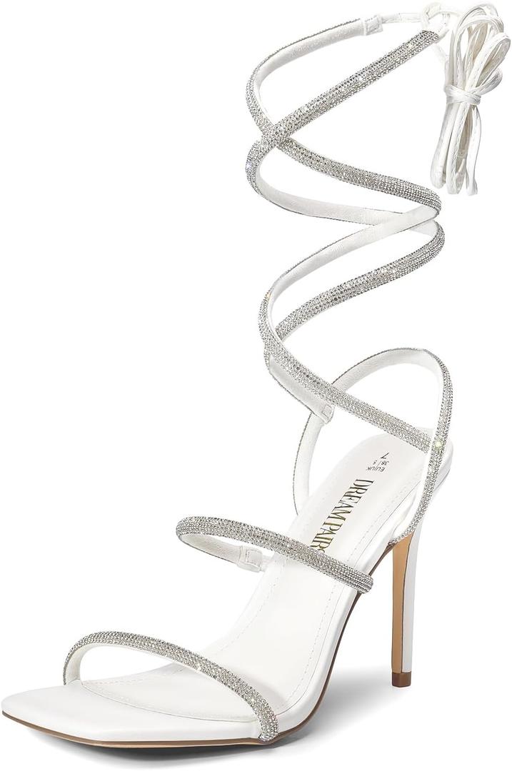 DREAM PAIRS High Heels Stilettos for Women - Strappy Gladiator Sexy Square Toe Open Toe Dressy Pumps Sandals (8, White)