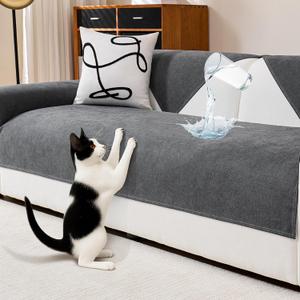 Deep Dream Waterproof Couch Cover, Washable Sectional Sofa Cover, Non Slip Couch Cover for Dogs, Sofa Slipcovers for 3 Cushion Couch Sofa L Shaped Couch Protector Covers (Dark Grey,1 PCS 36" x 71")
