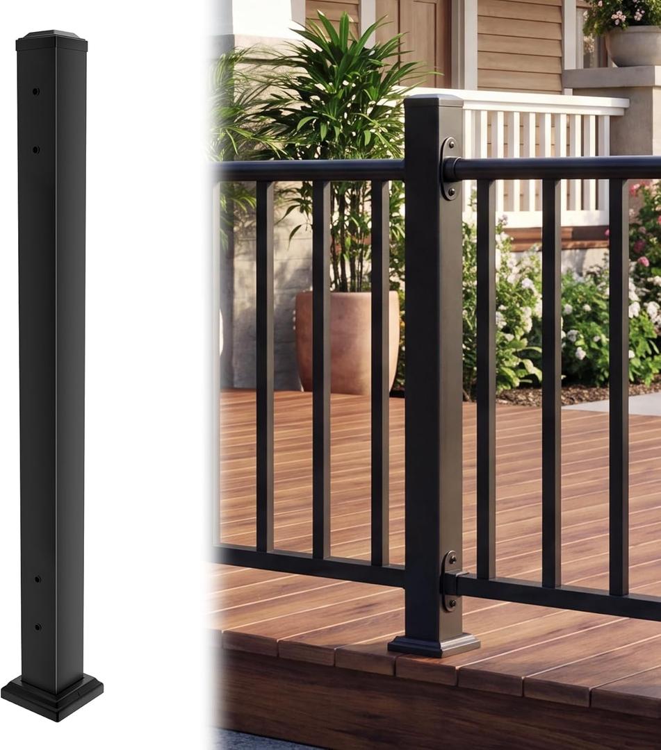 Deck Post,2.8 in. x 2.8 in. x 39 in Opposite Double Side Hole Universal Middle Railing Post with Screws Ending Support Post for Deck Porch Balcony Stair Railing System