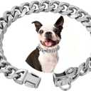 Stainless Steel Silver Gold Dog Collars with Safety Buckle Lock,18K Cuban Link Chain Training Collar,15MM Strong Dog Necklace Heavy Duty Chew Proof for Small Medium Large Dog (14 inch)