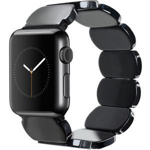Heesch Tortoise Stretchy Watch Band Compatible with Apple Watch Serise Ultra/SE/8/7/6/5/4/3/2/1, Resin Cute Watch Strap Wristband for iWatch Bracelet for Women Men Girls, 38/40/41mm, 42/44/45/46/49mm, Oval Version (Black)