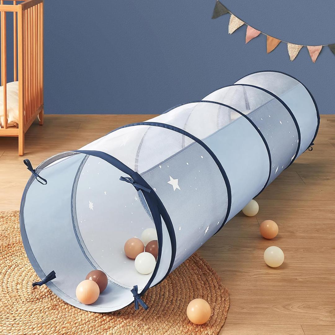 Tiny Land Kids Play Tunnel Tent for Toddlers, 69" x 18" Foldable Crawl Toys for Baby, Indoor & Outdoor Pop Up Dog Tunnel with Breathable Mesh (Blue)