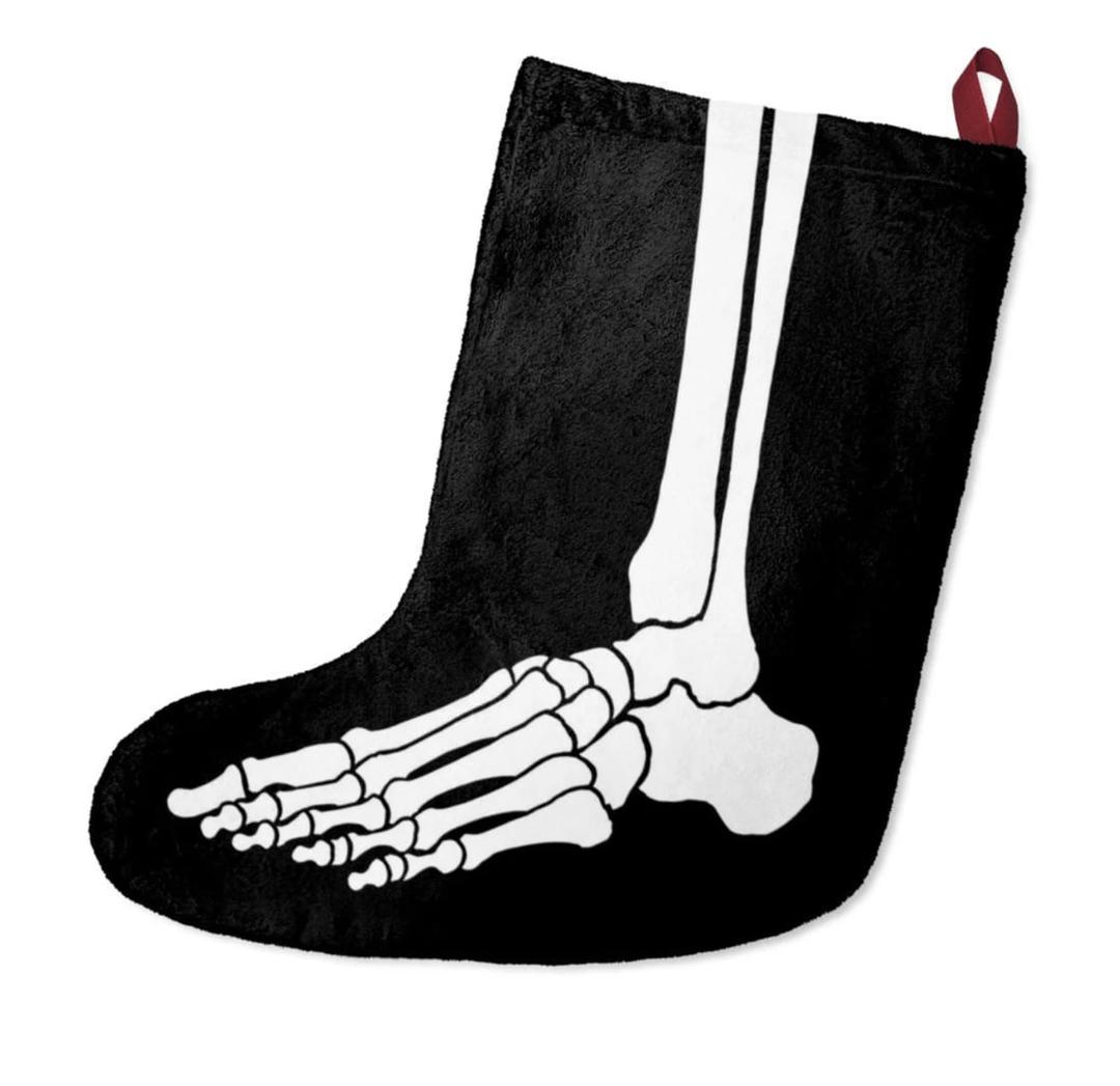 2 Pcs Gothic Christmas Stocking Black Velvet Stocking Goth Xmas Skeleton Hand Embroidered Stockings Hanging Ornaments Santa Candy Gift Bags for Christmas Home Decorations(Black)