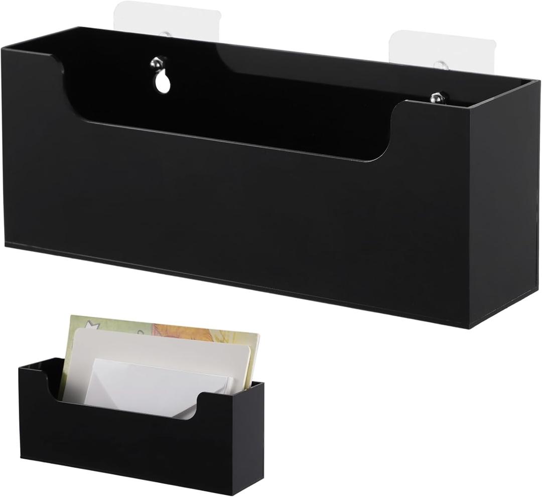Homaisson Clear Acrylic Mail Holder Box for Desk or Wall Mount, Mail Organizer Countertop, Modern Wall Mounted or Tabletop Mailbox, Letter Storage Organizer Box (Black)