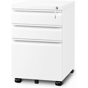 3 Drawer File Cabinet with Lock, File Cabinets for Home Office,Under Desk Cabinet, Locking File Cabinet for A4/Letter/Legal, Fully Assembled Expect Casters, Matte White