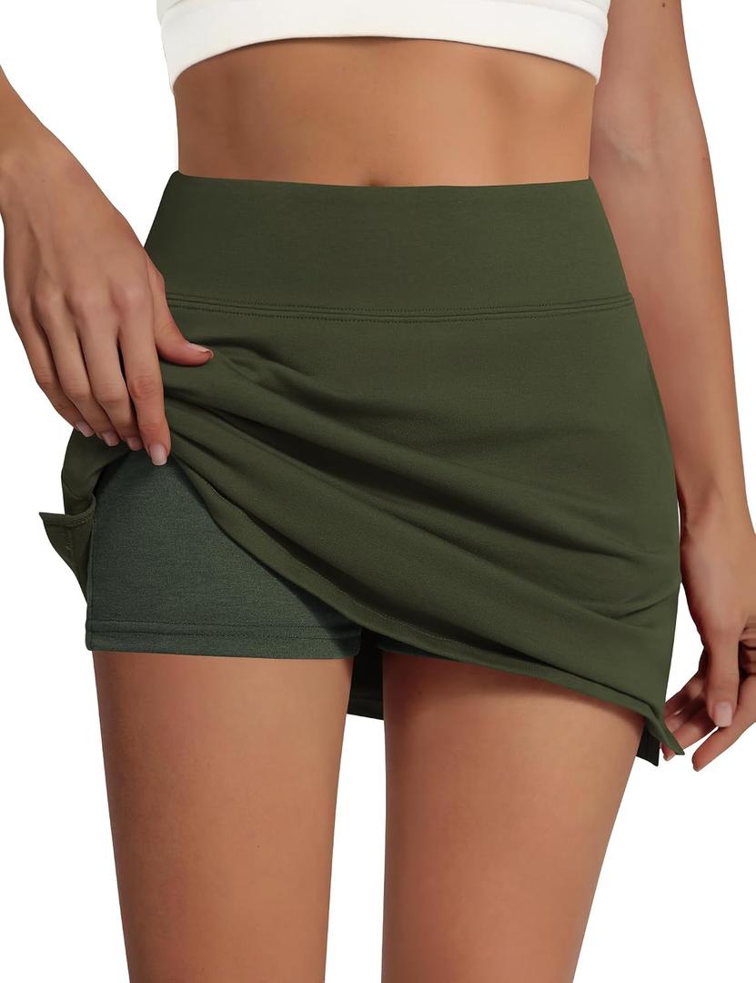 Sarin Mathews Women's Skort 95% Cotton Mini Tennis Skirt with Built-in Shorts and Pockets for Golf Pickleball Running (Green)