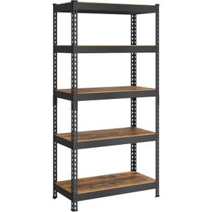 SONGMICS 5-Tier Storage Shelves, Load 2310 lb, Garage Storage, Boltless Assembly, Adjustable Shelving Unit, 17.7 x 35.4 x 70.9 Inches, for Study Shed Basement, Black and Rustic Brown UGLR450B11