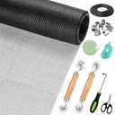 Window Screen Replacement,Screen Door Repair Kit, 48"x178" Black Window Screen Mesh,Including 50 FT Splines+Hooks+2 Rollers+8 Clips+Scissors+Knife+Tape Measure,Fully Equipped Window Screen Repair Kit