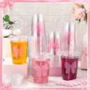 Sliner 25 Pcs 16 oz Coquette Disposable Plastic Cups with Straw for Party Supplies Bow Cups Birthday Wedding Bridal Engagement Party Drinkware Baby Shower Decoration (Pink Bow)