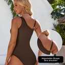 Womens Mesh One Piece Swimsuits Ruched Tummy Control Bathing Suit Modest Full Coverage Slimming Swim Suit (Brown, L)