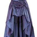 Scarlet Darkness Ren Faire Skirt Women Pirate Skirt Gothic High Low Swing A-Line Long Skirt, Navy Blue, Small