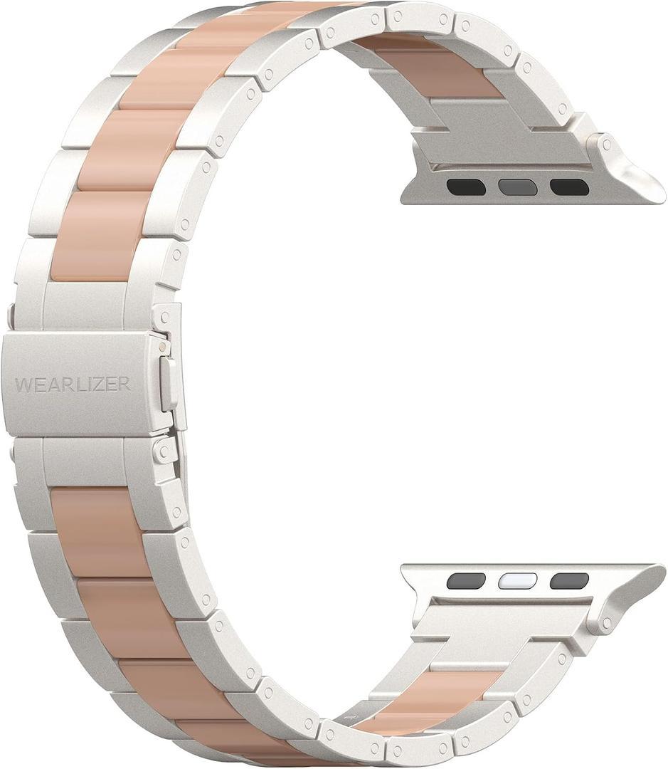 Wearlizer Compatible with Apple Watch Band 38/40/41/42mm Fashion Wristbands Womens, Stainless Steel + Resin Metal Replacement for iWatch Series 11 10 9 8 7 6 5 4 3 SE/Ultra 3 2 1-Starlight+Rose Gold