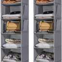 2 Packs Hanging Closet Organizer Storage, 6-Shelf Hanging Shelves for Closet, Closet Clothes Organizer and Storage with Side Pockets, Grey