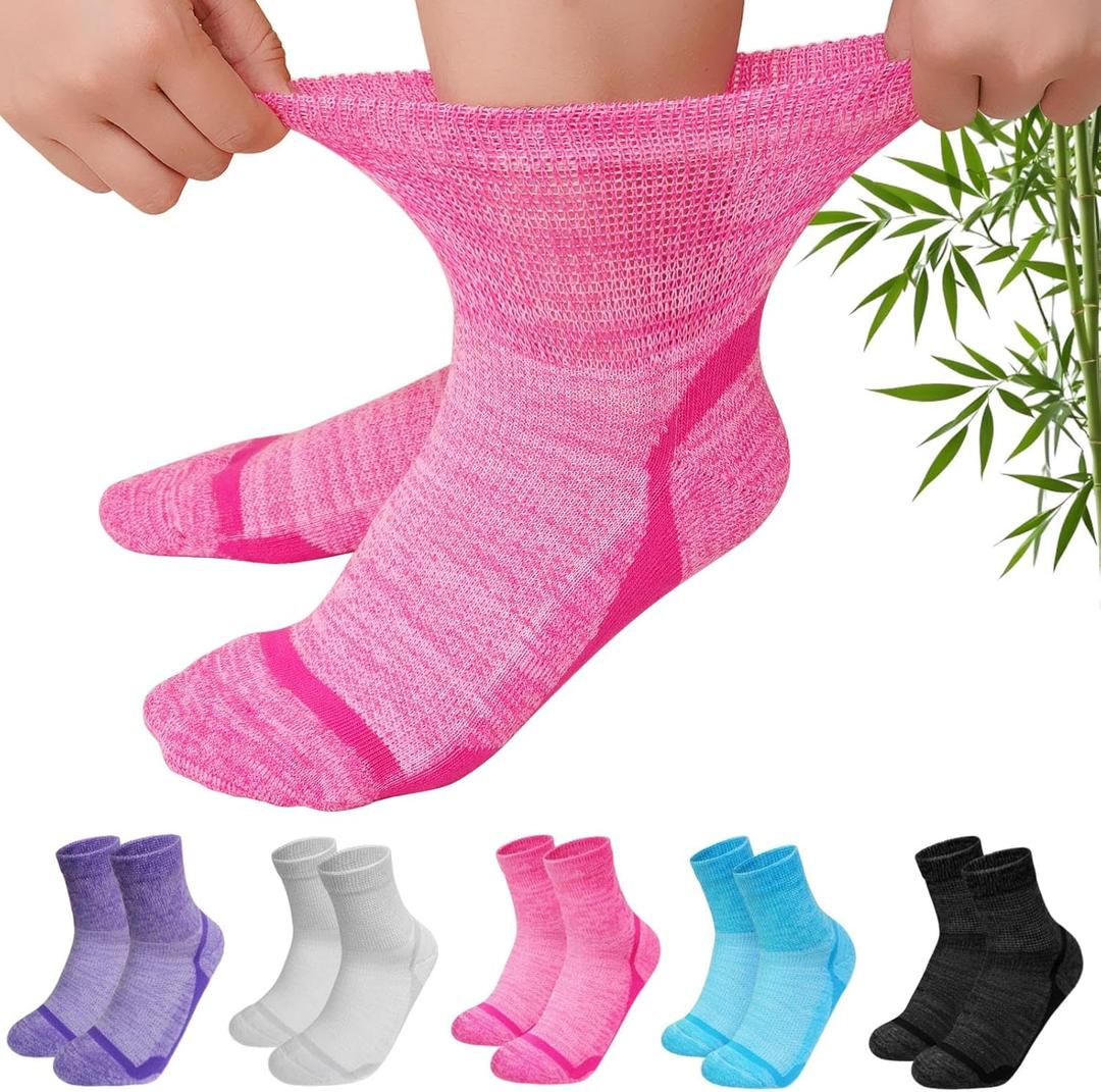CaiDieNu Bamboo Viscose Diabetic Socks: Non Binding Wide Hospital Ankle Socks for Women Men Elderly Pregnant Edema 5 Pairs (9-11, Multicolor)