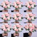 8 Pack Artificial Peony Flowers, Silk Peonies Flowers Fake Peonies Artificial Flowers Peonies Hydrangea Bouquet for Centerpiece Table Wedding Party Home Decor (8, Pink + White)