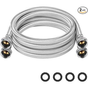 KEOKLE Washing Machine Hoses,6ft 2pack ¾" Stainless Steel Braided Washer Hoses 90 Degree Eblow Burst Proof Water Supply Lines Universal Fit to Hot and Cold Connection