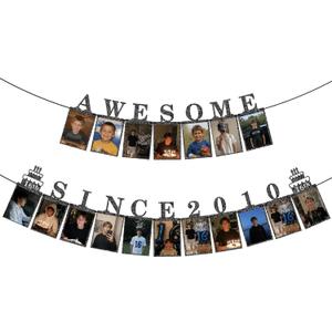 Awesome Since 2010 Photo Banner - Black Sweet Glitter 16th Birthday Decorations for Girls Boys with Photo Frames & String, Happy 16th Birthday Party Supplies Garlands Decor