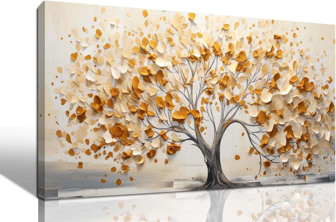 Tree of Life Pictures for Living Room Canvas Wall Art Large Artwork Canvas Wall Decor Ready to Hang Artwork Print with Frame Modern Wall Art Decorative Painting Size 20x40 (20W" x 40L", Yellow and White)