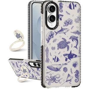 Boaretiu for Samsung Galaxy S25 Edge Case - with Stand Cute Kawaii Fashion 360 Rotate Ring Holder Kickstand Sea Fish for Women Girls Boys Teens Girly for Galaxy S25 Edge Case (Blue Ocean)