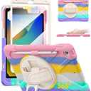 BRAECN for iPad 9th/8th/7th Generation Case,Heavy Duty Shockproof Case with Screen Protector, Pencil Holder, Pencil Cap Holder, Hand Strap, Kickstand,Shoulder Strap for iPad 10.2 Inch 2021/2020/2019 (Colourful Pink)