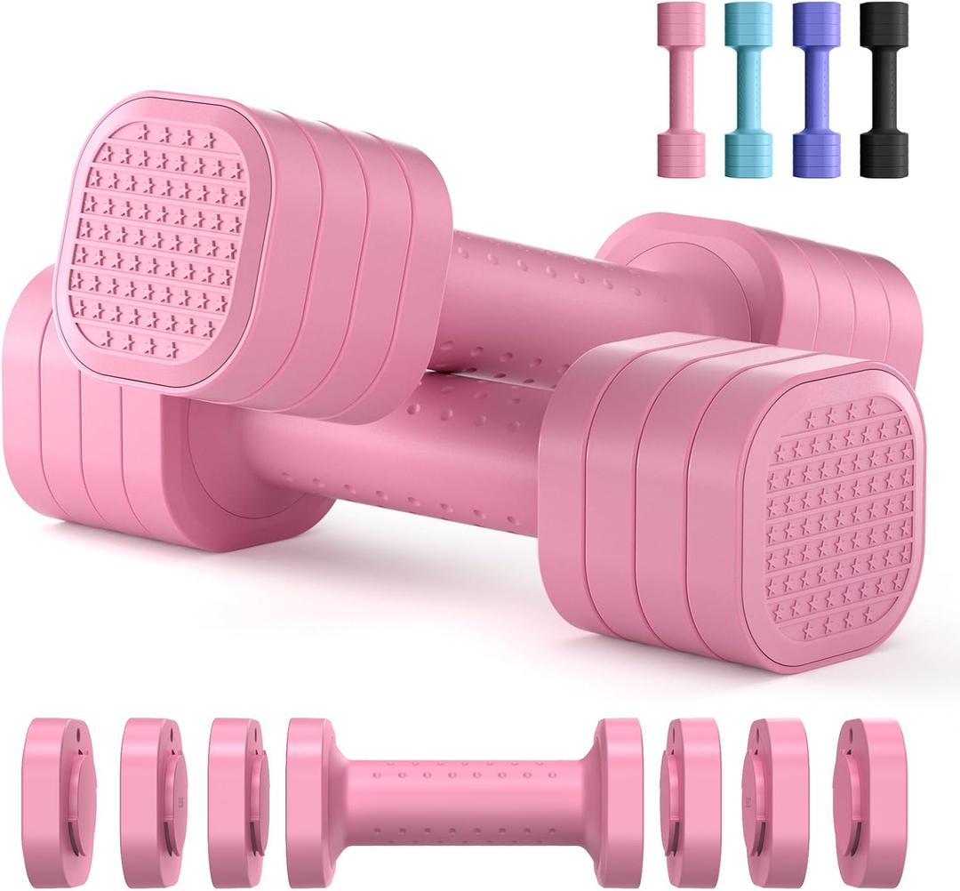 Adjustable Dumbbell Set of 2, 4 in 1 Free Weights Dumbbells Set for Women, Hand Weights for Women at Home, Each 2lb 3lb 4lb 5lb with TPU Soft Rubber Handle for Home Gym Exercise Training (Pink)