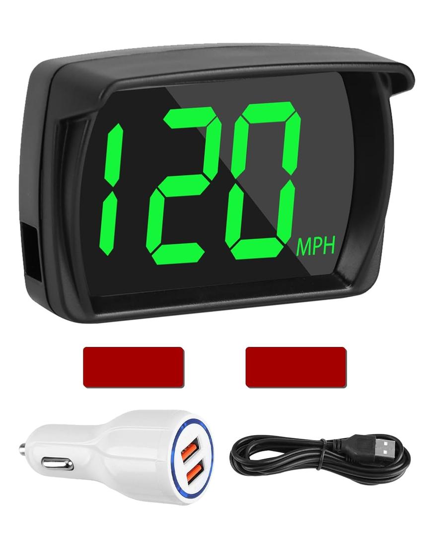 Universal GPS Speedometer HUD Display for Car, Real-Time MPH Digital Speed, MPH Warning Car GPS Overspeed Alarm Speedometer with LED Large Font Display+USB Cable Plug for Truck Motor SUV All Vehicles