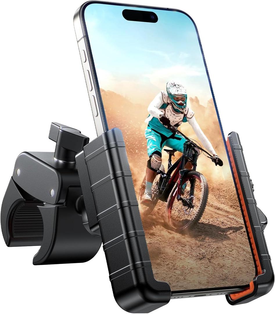 Miracase Bike Phone Holder, [Support Video Recording] Motorcycle Phone Mount, [Quick Lock] Bicycle Phone Mount Handlebar Cell Phone Clamp for Scooter, Friendly Compatible with iPhone Samsung Orange