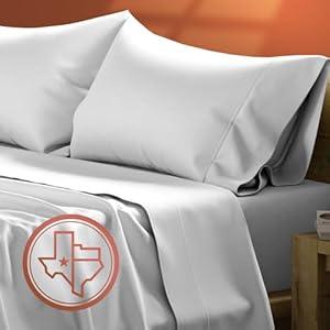 TEXAS LINEN CO. 100% Egyptian Cotton Sheets, 600 Thread Count 4 Piece Queen Size Sheet Set, Soft, Cooling, High Thread Count Sateen, Extra Long Staple Luxury Bedding, 16 in Deep Pocket 