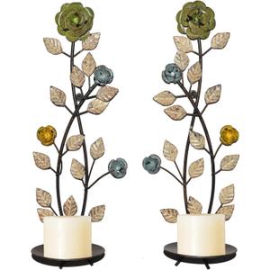 Wall Sconces Candle Holder Set of 2, Antique White Leaf and Flower Branch Wall Mount Hanging Metal Wall Candle Holder Candle Sconce for Living Room Dining Room (Vintage Color-4)