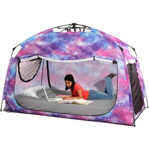 Indoor Instant Privacy Bed Tent for Sleeping,Quick Set-up Bed Canopies,Portable Bed Drapes with Large Space and 3 Doors (Galaxy, Twin)