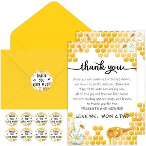 Chuangdi 50 Sets Baby Shower Thank You Cards with Envelopes and Sticker 50 Baby Shower Appreciation Greeting Cards Gratitude Gift for Guest(Bee)