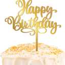 1 PCS Acrylic Cake Topper, 5.1 x 7 Inches Happy Birthday Cake Sign, Mirror Birthday Cake Toppers for Children or Adults Cake Inserts, Birthday Cake Decorations and Desserts Supplies