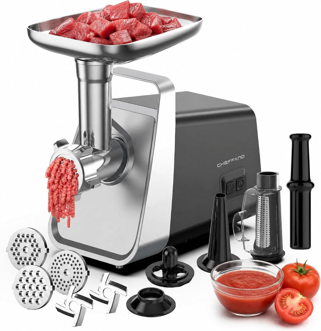 Electric Meat Grinder, Fruits & Tomato Sauce Maker with Strainer, Sausage Stuffer with Sausage Tube, 2 Blades, 3 Plates, Kubbe Kit, 2800W Max, Meat Mincer Heavy Duty for Home Kitchen