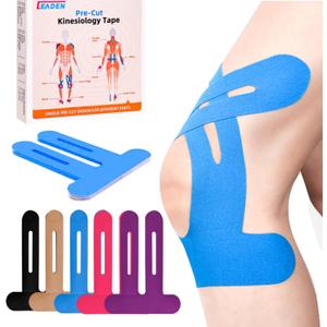 IEADEN Precut Kinesiology Tape for Knees, 10 Pcs - Knee Support & Stability, Knee Pain Relief Athletic Tape - Waterproof & Elastic, Breathable Hypoallergenic Latex-Free Tape, Blue