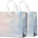 RACETOP 15 Pcs Iridescent Glossy Gift Bags Large Size, 13x5x11 Inch Holographic Reusable Gift Bags with Handles & Sturdy Base, Ideal for Birthday, Wedding, Bachelorette, Party Favors, Holiday Goodie