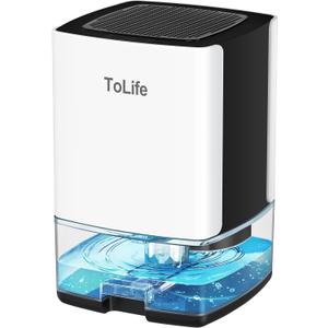 ToLife Dehumidifiers for Home 30 OZ Water Tank with Auto-Off 500 sq.ft Portable Small Dehumidifier for Bathroom Bedroom RV Closet Room 7 Colors LED Light, White
