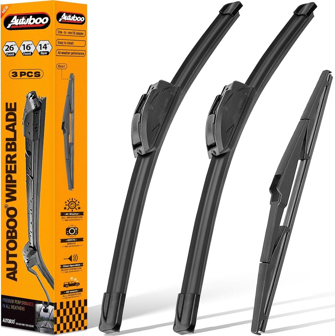 AUTOBOO 26"+16" Windshield Wipers with 14" Rear Wiper Blade Replacement for Hyundai Tucson 2016-2020 2021,2007-2012 Mazda CX-7 -Original Factory Quality (Pack of 3)
