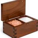 Demigo Salt Cellar Acacia Wood Salt Box with Flip Lid, 5.6x3.6x3 Inches 20 oz Large Storage Space, Perfect Container for Keeping Salt, Spice, Herbs or Favorite Seasonings (Dark Brown)